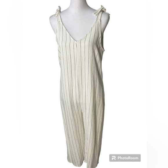 Urban Romantics Linen Jumpsuit Women Size Small White Black Striped Romper (N2) - Picture 1 of 13